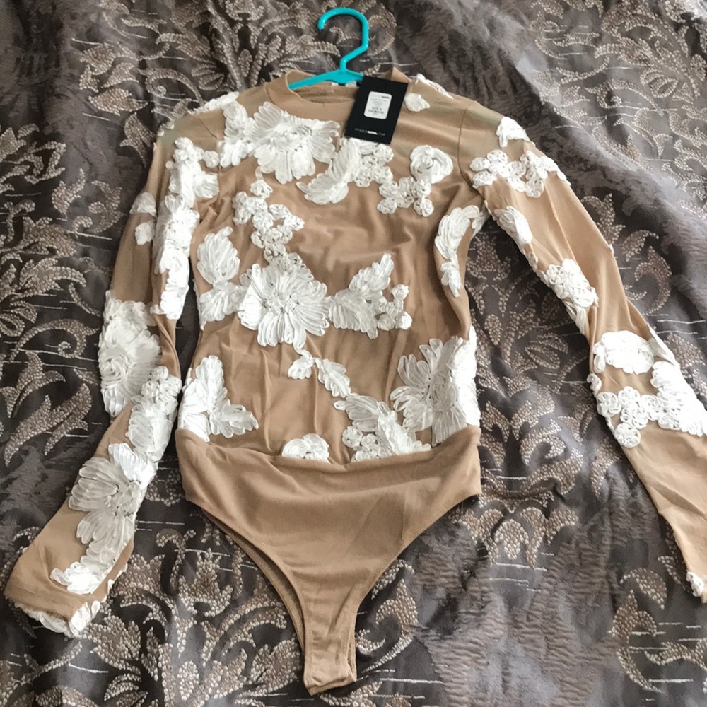 Fashion Nova Mesh Nude Bodysuit NWT!